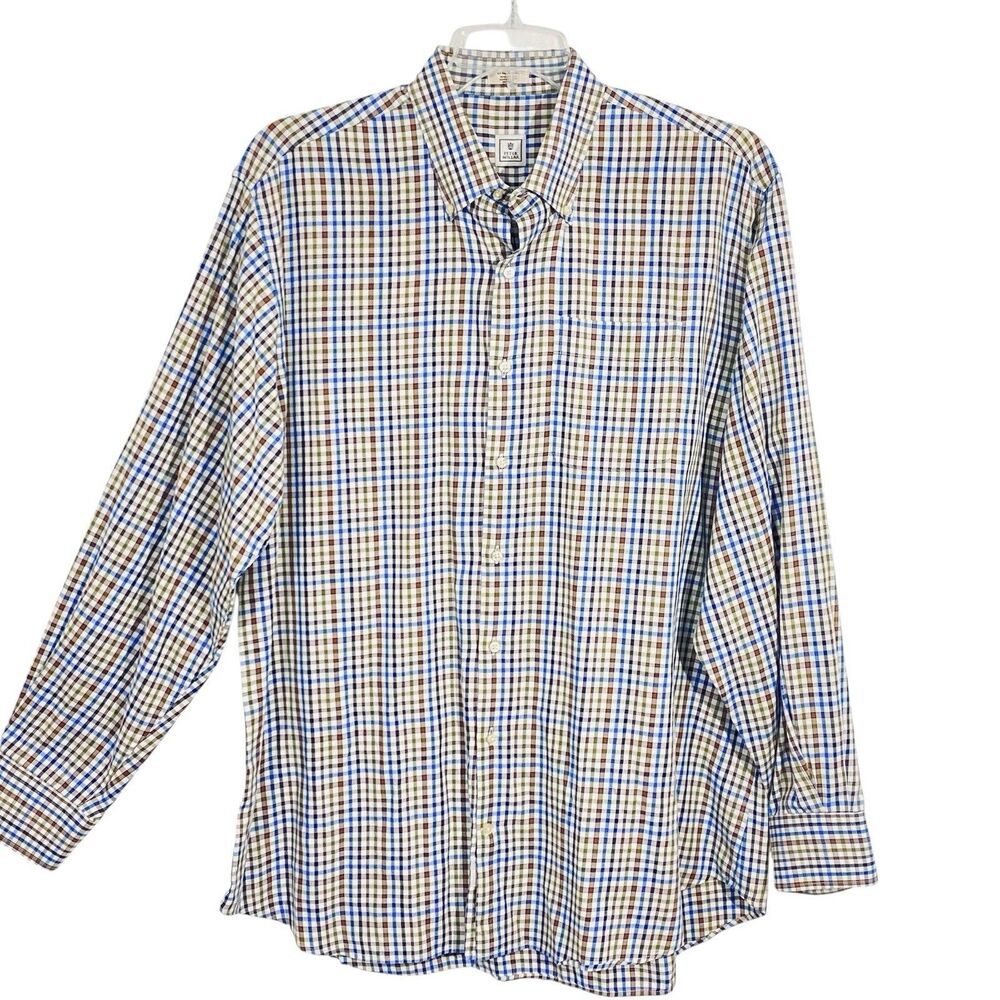 Peter Millar Men's XL Plaid CHECK Button Down Shirt L/S White BROWN Blue BLACK